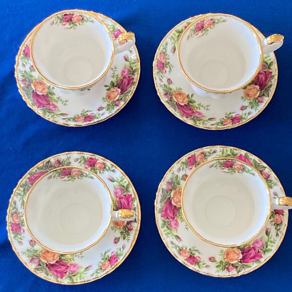 VTG Royal Albert Old Country Roses 1962 Tea Coffee Saucer Set of 4 England - Picture 7 of 16